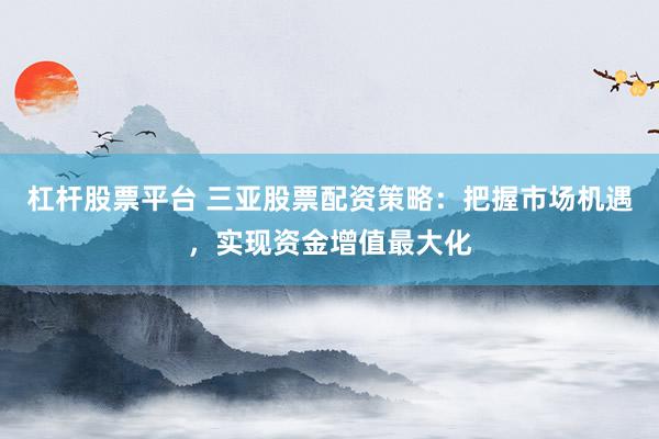 杠杆股票平台 三亚股票配资策略：把握市场机遇，实现资金增值最大化