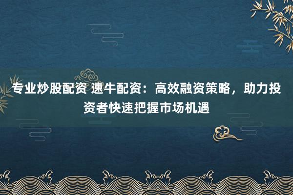 专业炒股配资 速牛配资：高效融资策略，助力投资者快速把握市场机遇