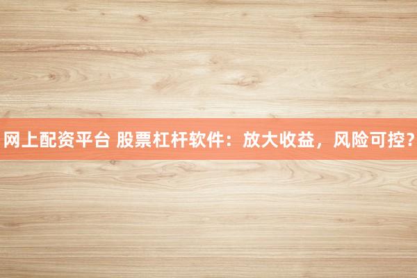 网上配资平台 股票杠杆软件：放大收益，风险可控？