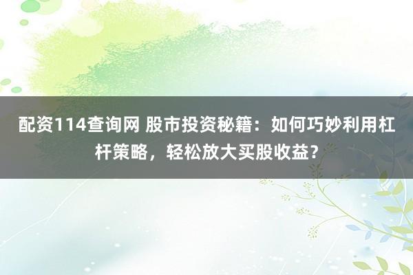 配资114查询网 股市投资秘籍：如何巧妙利用杠杆策略，轻松放大买股收益？