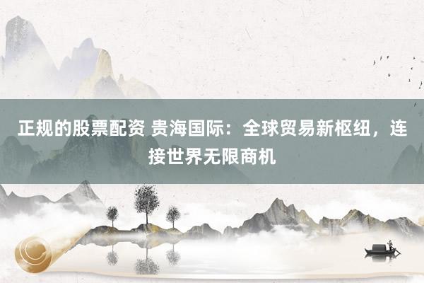 正规的股票配资 贵海国际：全球贸易新枢纽，连接世界无限商机