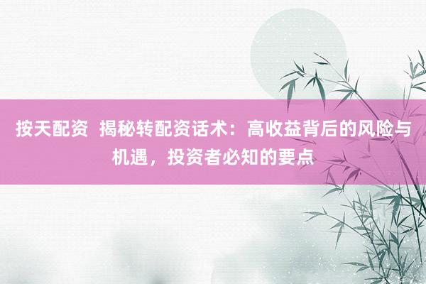 按天配资  揭秘转配资话术：高收益背后的风险与机遇，投资者必知的要点