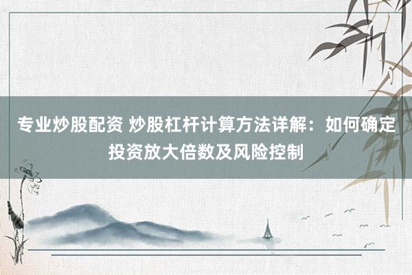专业炒股配资 炒股杠杆计算方法详解：如何确定投资放大倍数及风险控制