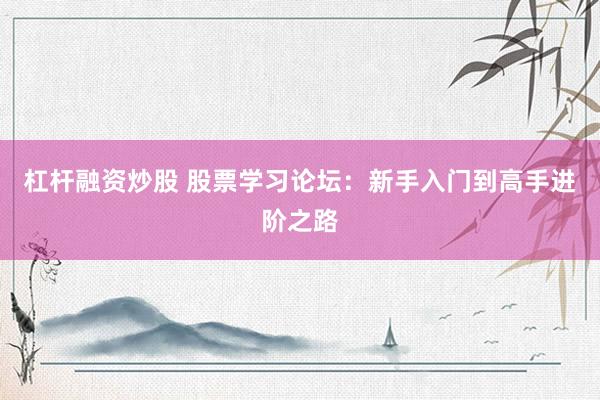 杠杆融资炒股 股票学习论坛：新手入门到高手进阶之路