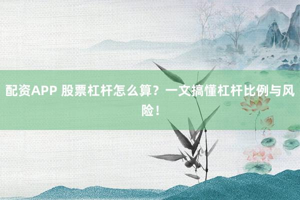 配资APP 股票杠杆怎么算？一文搞懂杠杆比例与风险！