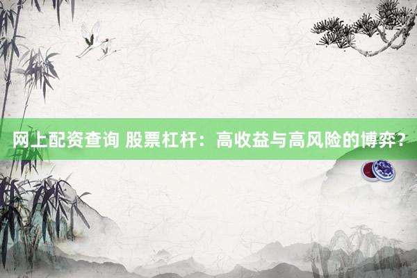 网上配资查询 股票杠杆：高收益与高风险的博弈？