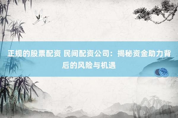 正规的股票配资 民间配资公司：揭秘资金助力背后的风险与机遇