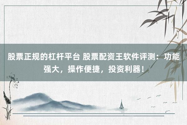 股票正规的杠杆平台 股票配资王软件评测：功能强大，操作便捷，投资利器！