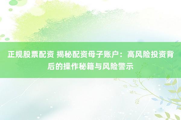正规股票配资 揭秘配资母子账户：高风险投资背后的操作秘籍与风险警示