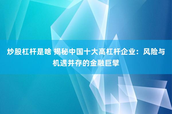 炒股杠杆是啥 揭秘中国十大高杠杆企业：风险与机遇并存的金融巨擘