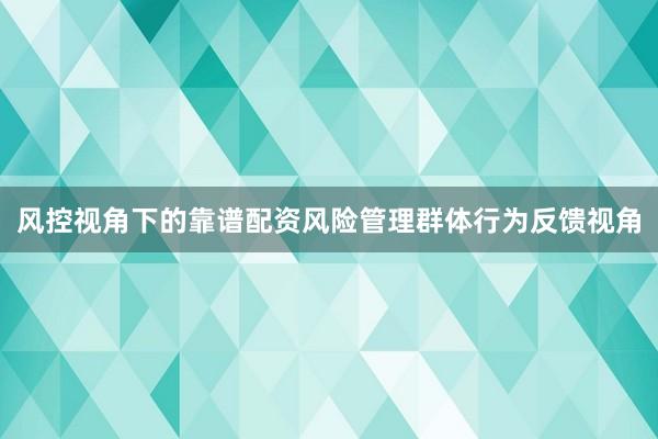 风控视角下的靠谱配资风险管理群体行为反馈视角