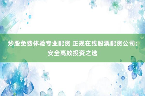 炒股免费体验专业配资 正规在线股票配资公司：安全高效投资之选