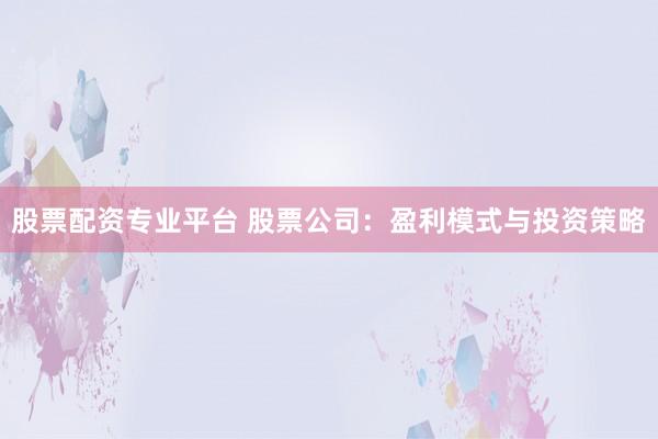 股票配资专业平台 股票公司:盈利模式与投资策略
